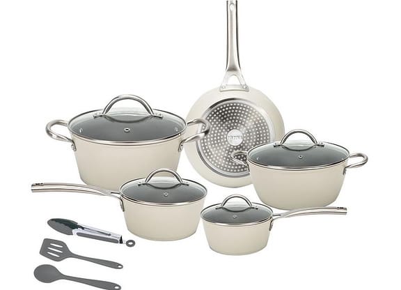 Jogo de Panelas Neuhaus Revestimento Cerâmico de Alumínio Forjado Off White Fundo Triplo 8 Peças Ceramic Prime