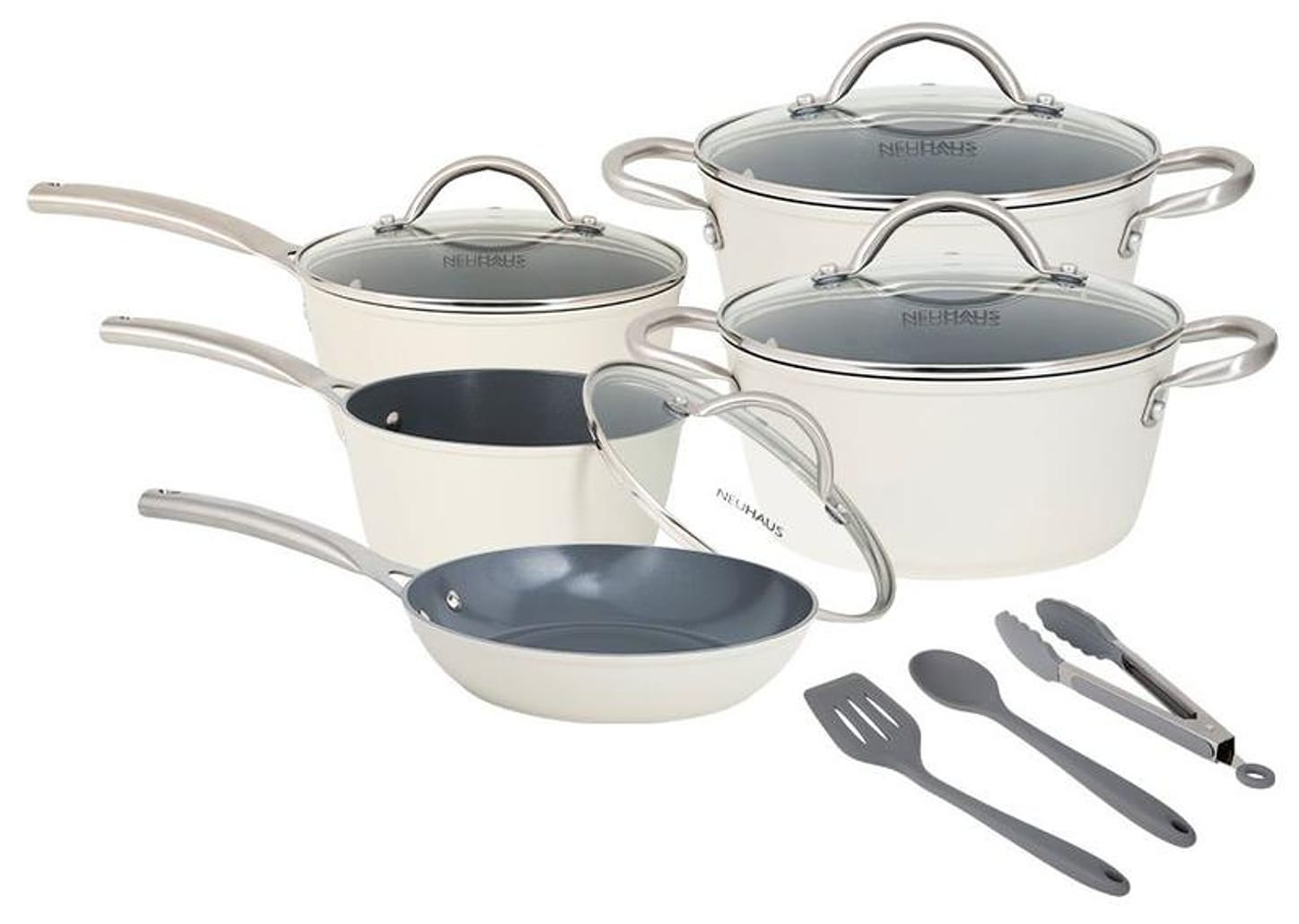 Jogo de Panelas Neuhaus Revestimento Cerâmico de Alumínio Forjado Off White Fundo Triplo 8 Peças Ceramic Prime