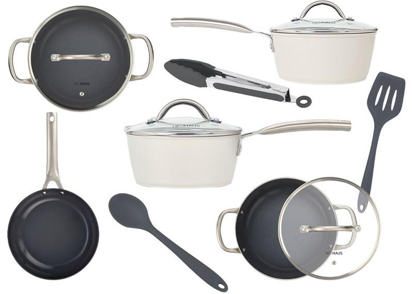 Jogo de Panelas Neuhaus Revestimento Cerâmico de Alumínio Forjado Off White Fundo Triplo 8 Peças Ceramic Prime