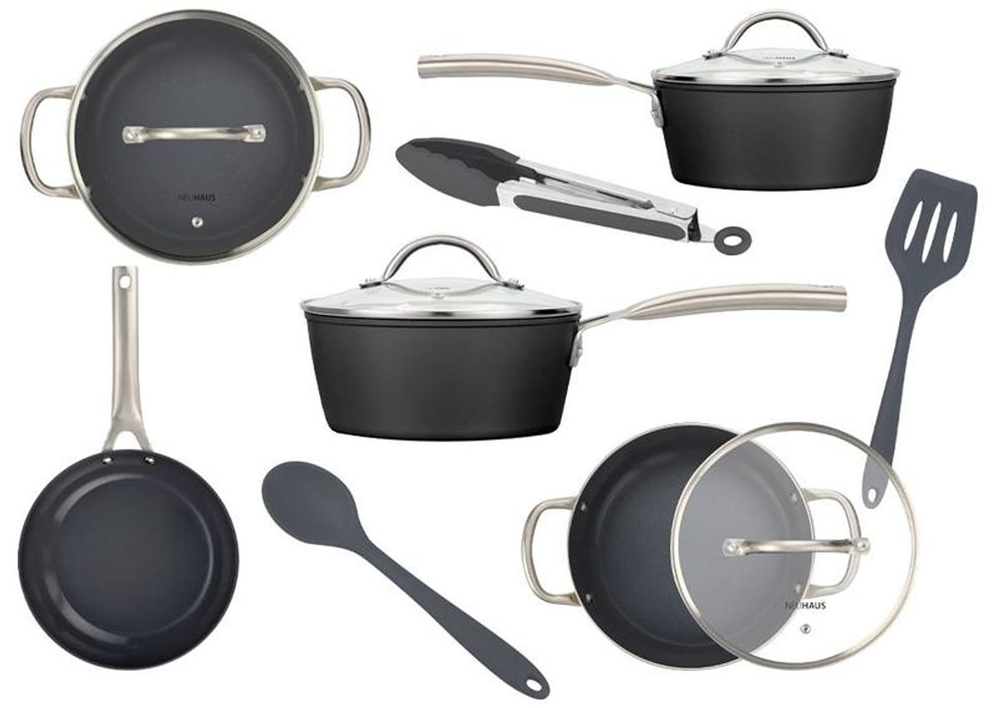 Jogo de Panelas Neuhaus Revestimento Cerâmico de Alumínio Forjado Preto Fundo Triplo 8 Peças Ceramic Prime