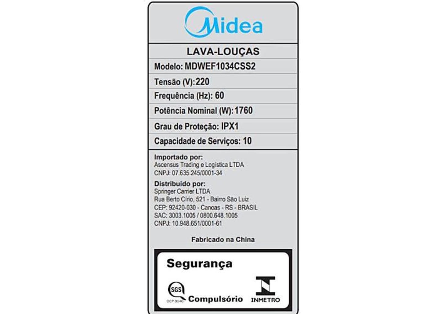 Lava-louças Midea 10 Serviços SmartHome MDWEF1034CSS2 Inox