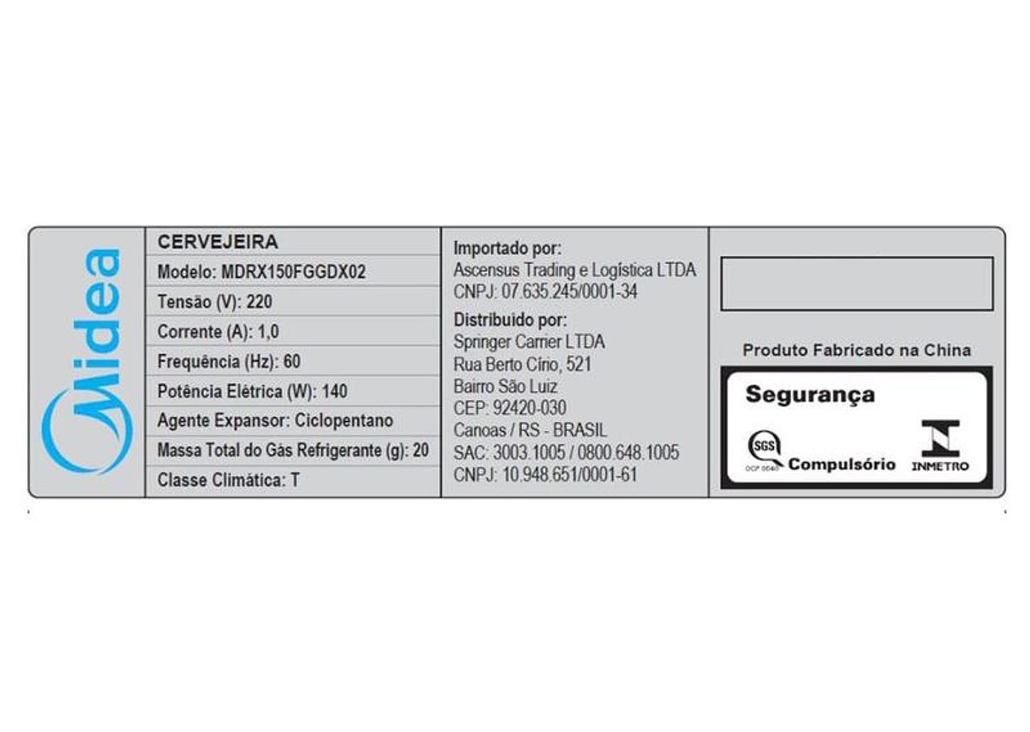 Cervejeira Midea MDRX150FGGDX02 Vertical Preta 82L Frost Free