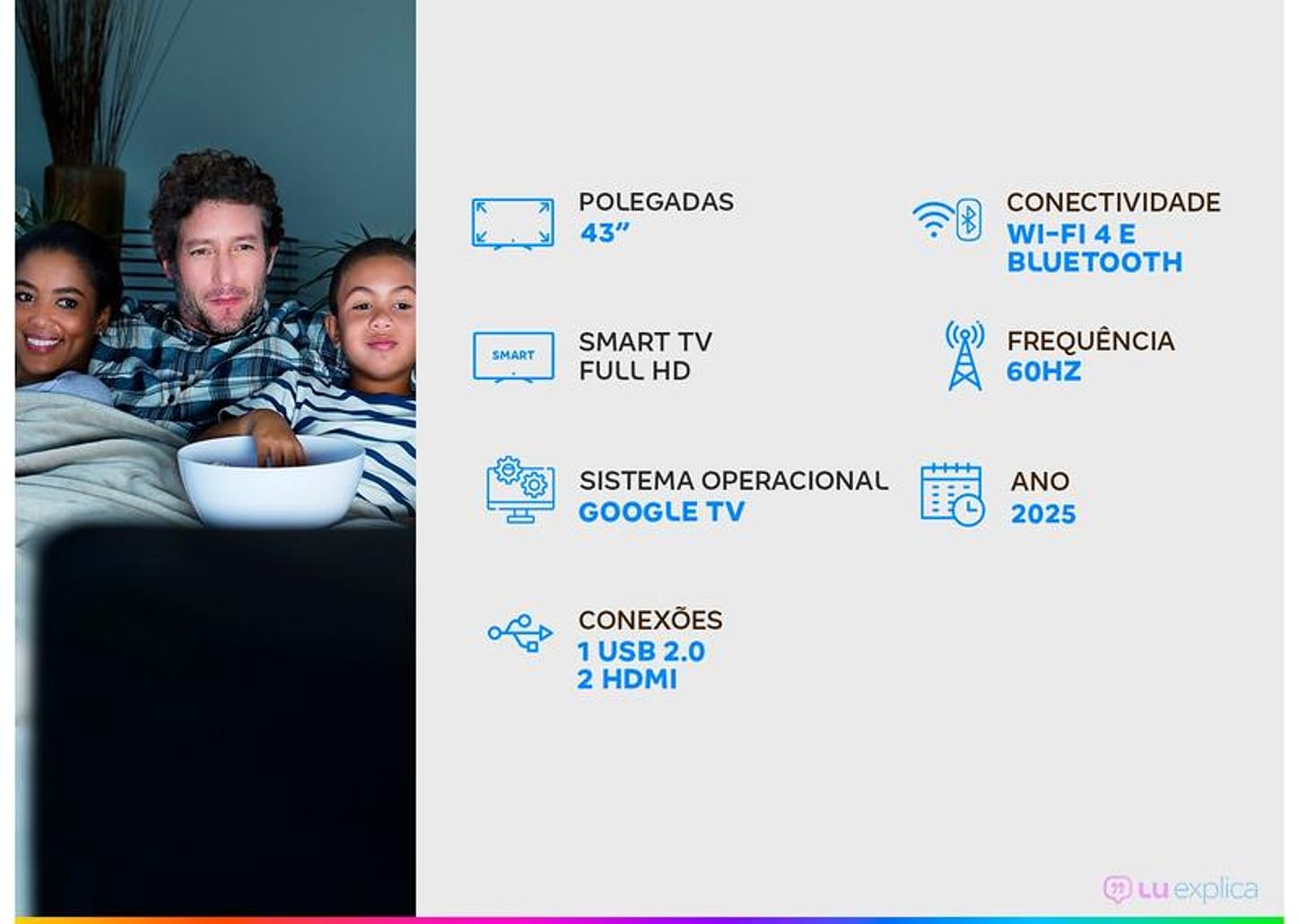 Smart TV 43" Full HD LED Semp S42 Google TV 2 HDMI