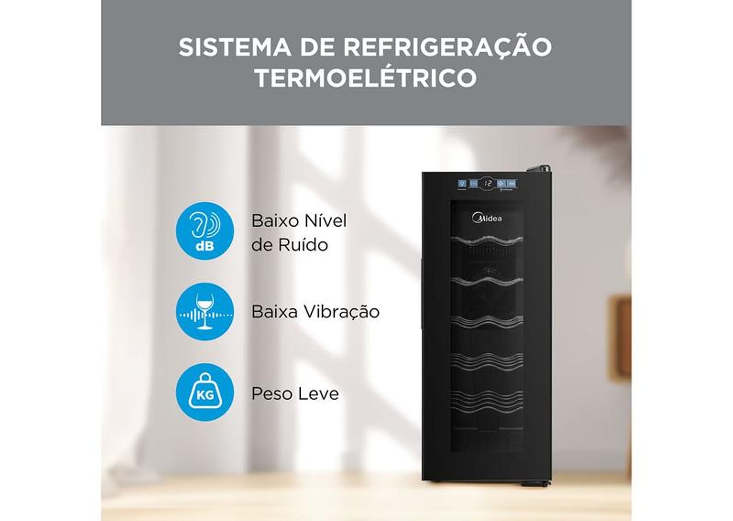 Adega Midea 12 Garrafas Preta com LED MDRW066FGGGL3