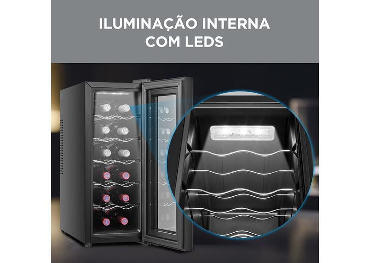 Adega Midea 12 Garrafas Preta com LED MDRW066FGGGL3