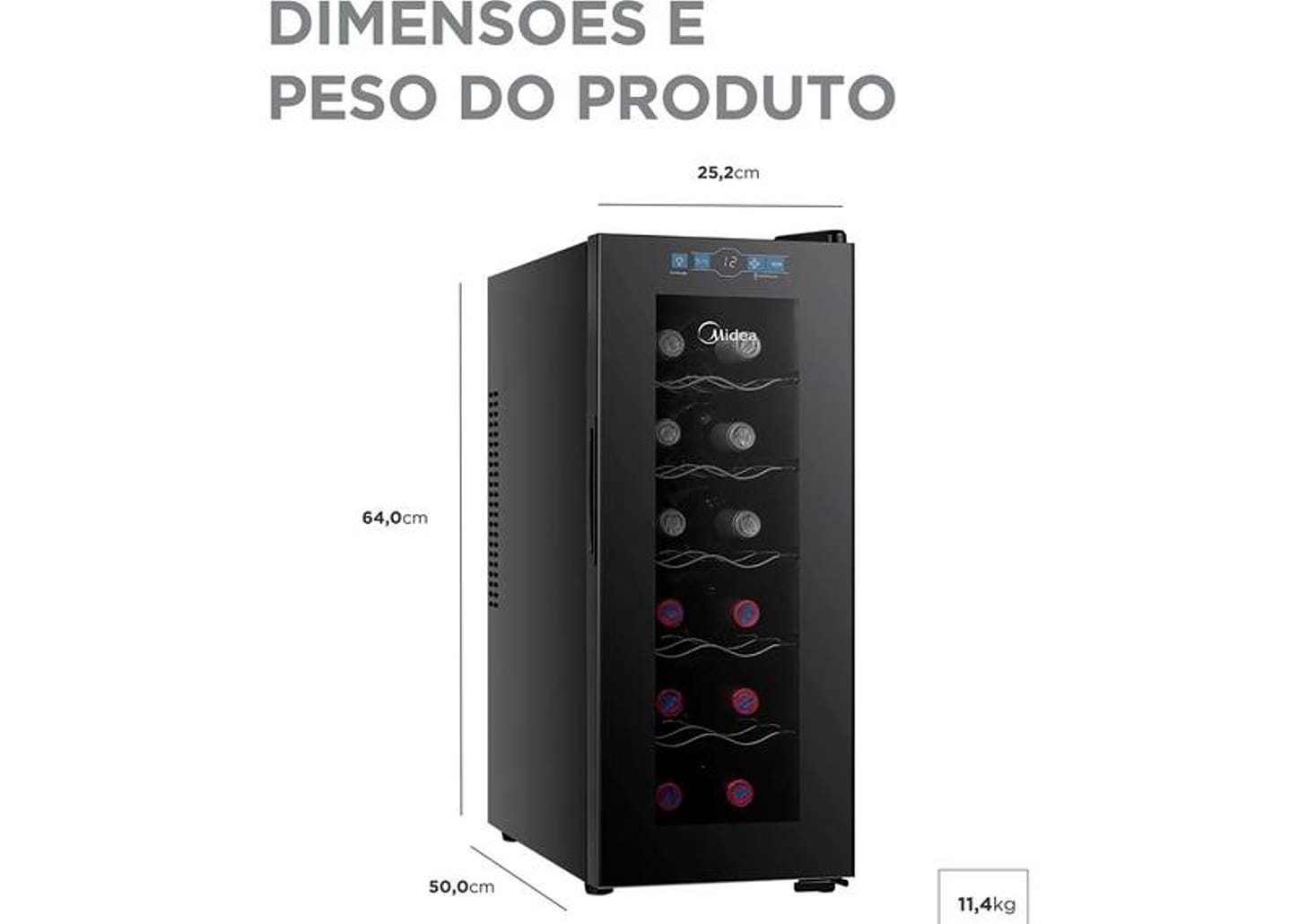 Adega Midea 12 Garrafas Preta com LED MDRW066FGGGL3