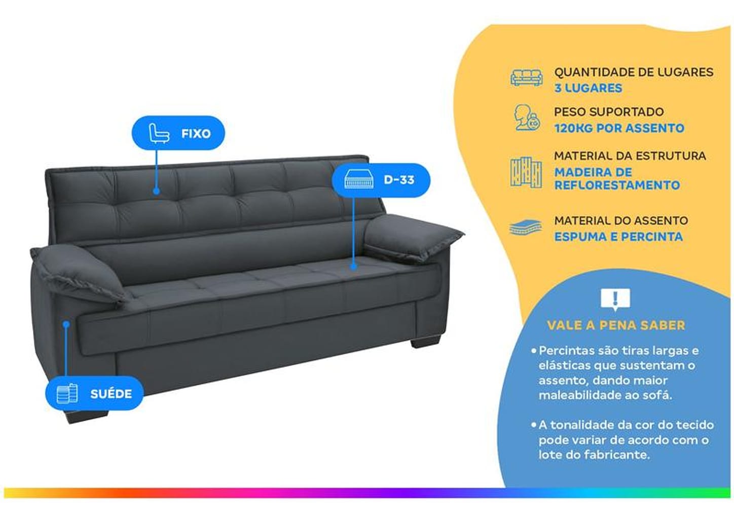 Sofá 3 Lugares Suéde Lisboa Linoforte
