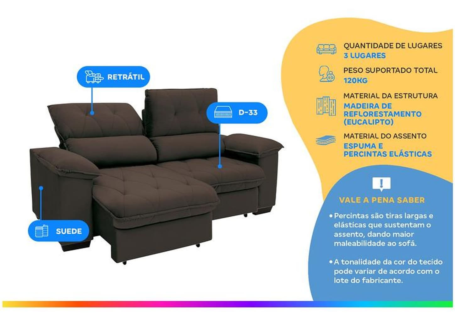 Sofá 3 Lugares Retrátil Reclinável Suede Hannover Linoforte