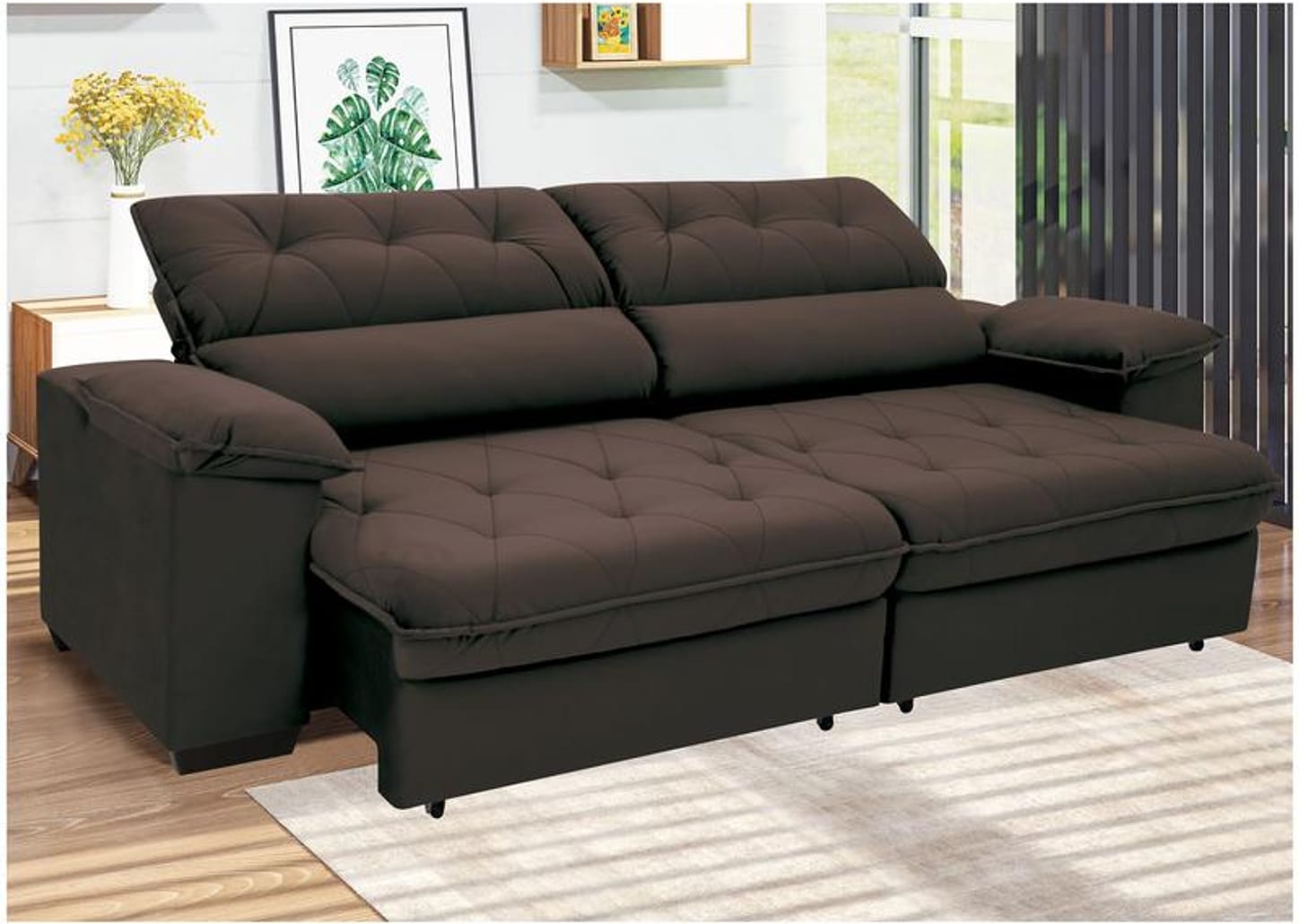 Sofá 4 Lugares Retrátil Reclinável Suede Hannover Linoforte