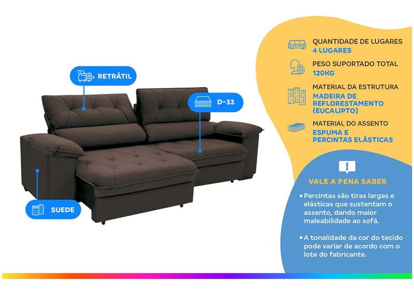 Sofá 4 Lugares Retrátil Reclinável Suede Hannover Linoforte