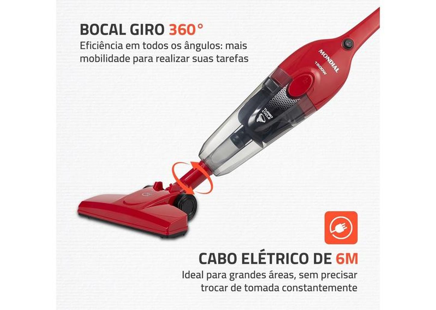 Aspirador de Pó 2 em 1 Mondial 1500W Turbo Cycle AP-40-R Vermelho e Preto