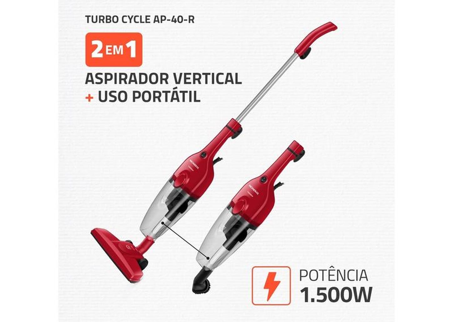 Aspirador de Pó 2 em 1 Mondial 1500W Turbo Cycle AP-40-R Vermelho e Preto