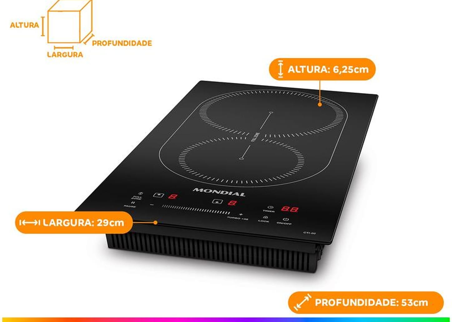 Cooktop 2 Bocas Indução Mondial Touch Preto Acendimento Automático CTI-02