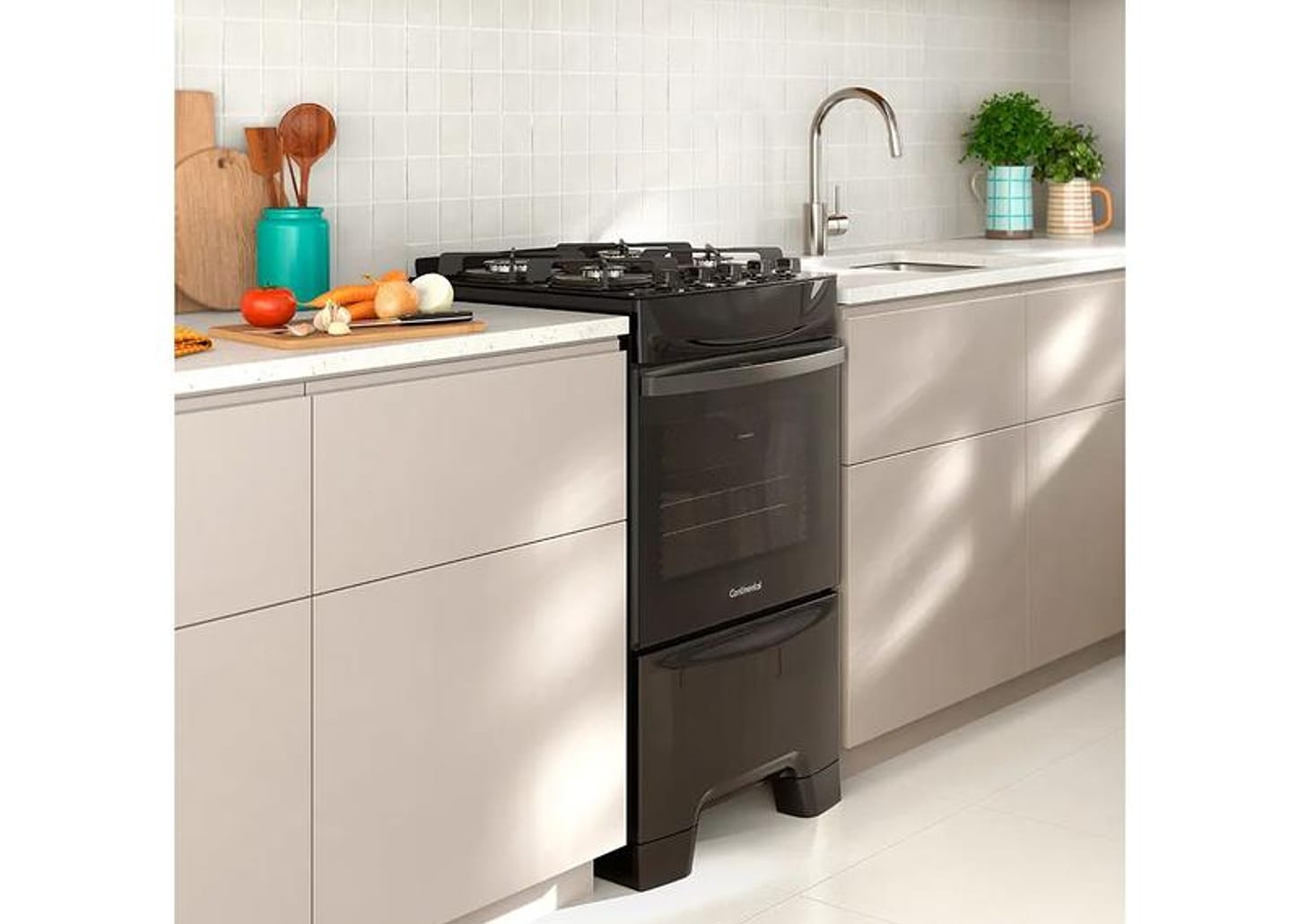 Fogão 4 Bocas Continental Inox Preto FC4GB