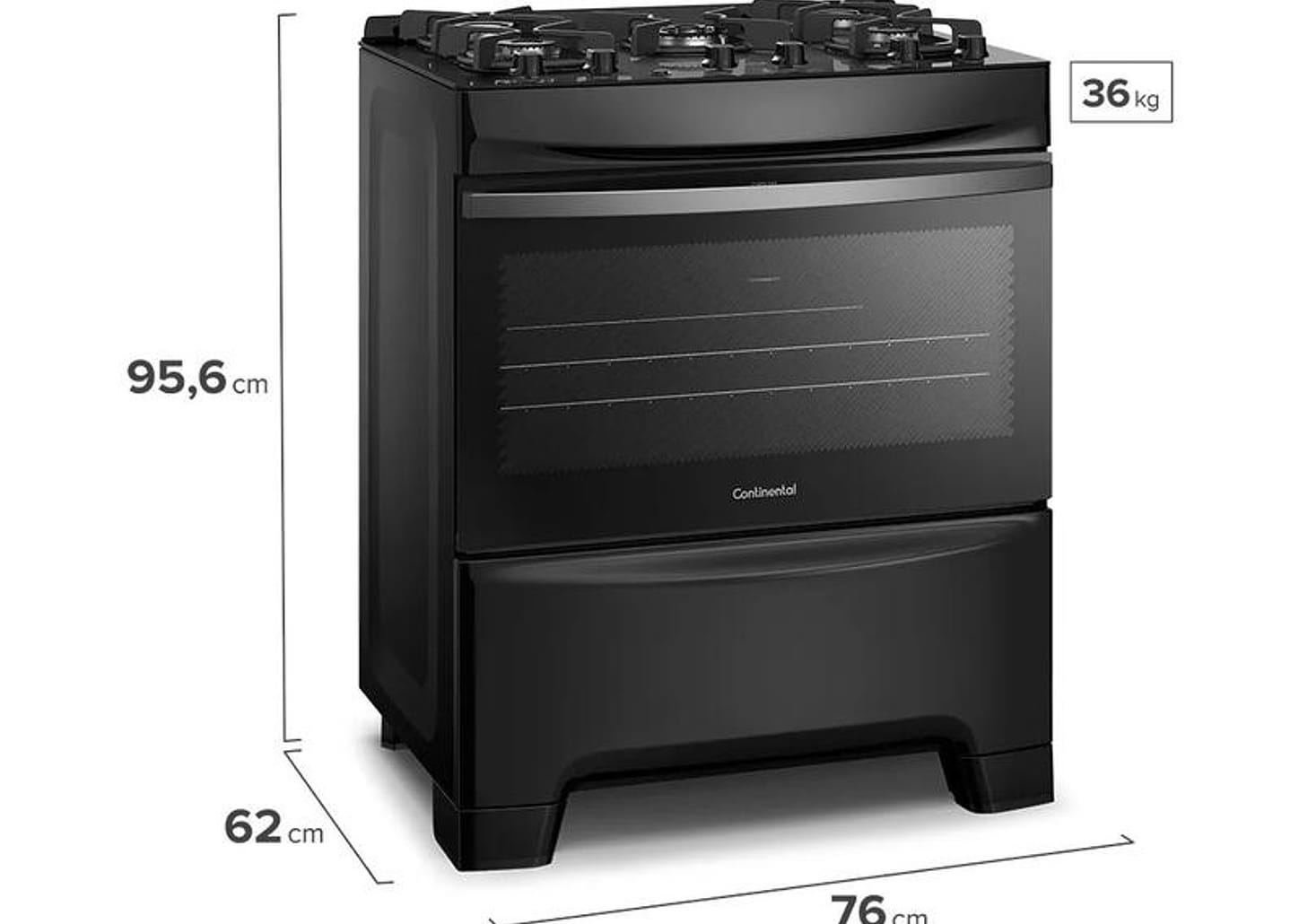 Fogão 5 Bocas Continental Inox Preto FC5GB