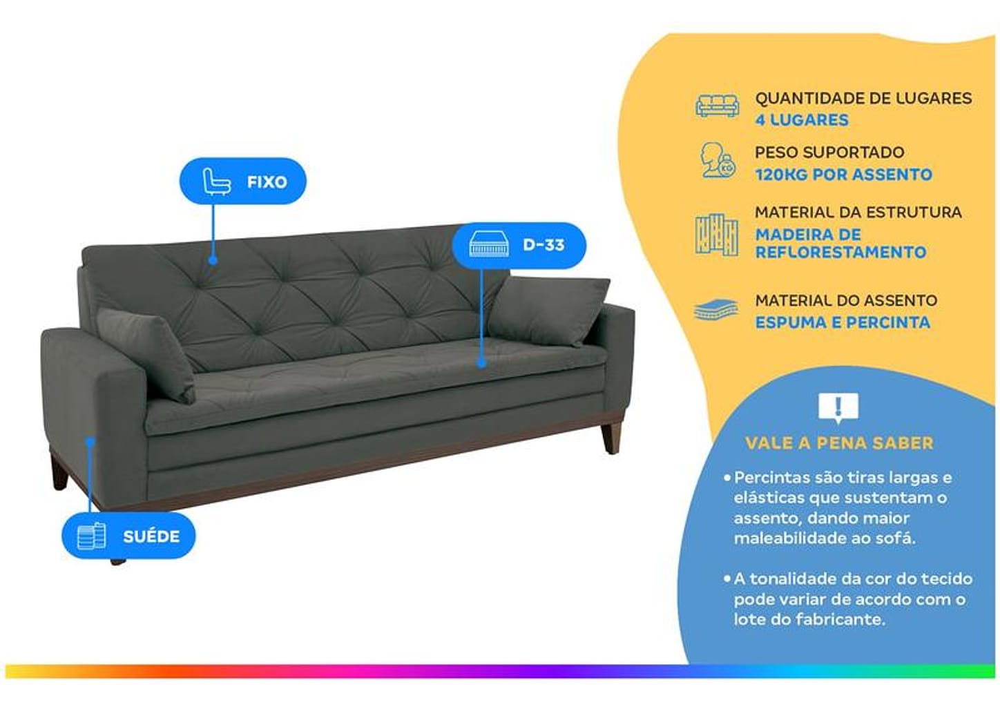 Sofá 4 Lugares Suede Vivaldi Linoforte