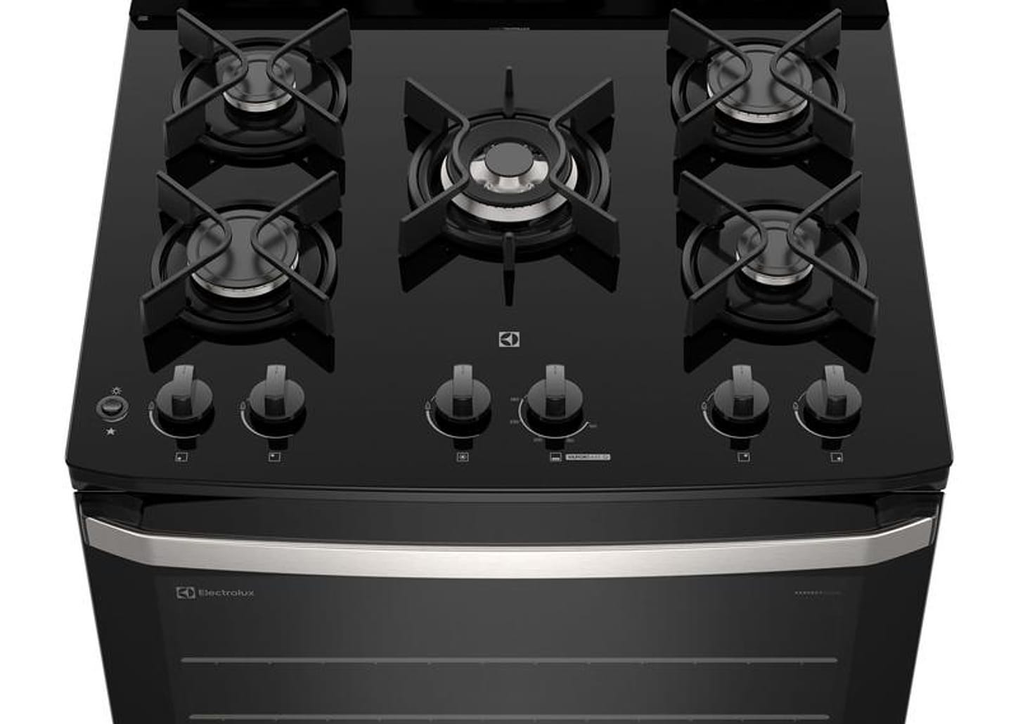 Fogão 5 Bocas Electrolux Inox Preto Mesa de Vidro Efficient FE5GB