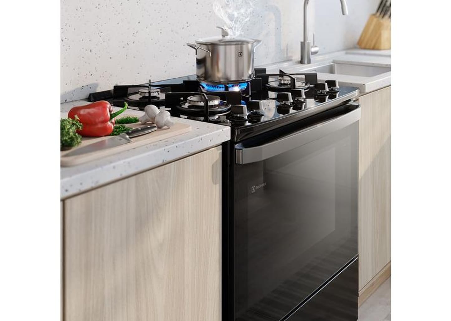 Fogão 5 Bocas Electrolux Inox Preto Mesa de Vidro Efficient FE5GB