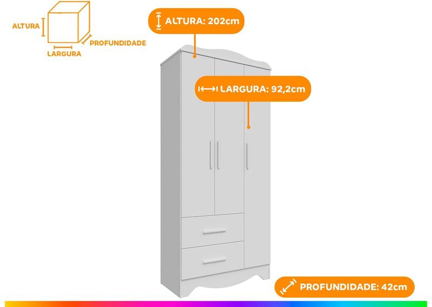 Guarda-roupa 2 Gavetas 3 Portas Moveis Peroba Harmonia