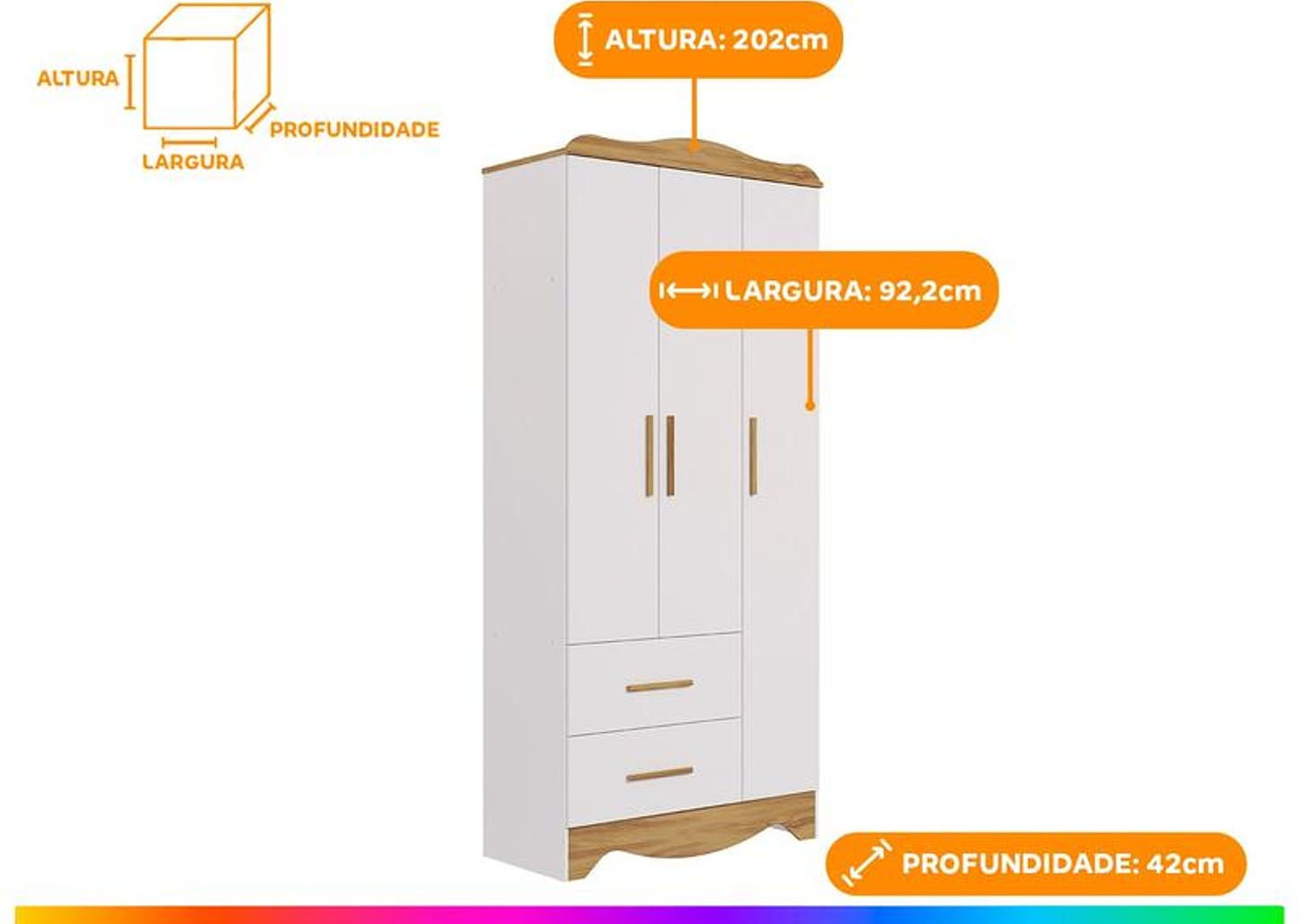 Guarda-roupa 2 Gavetas 3 Portas Moveis Peroba Harmonia