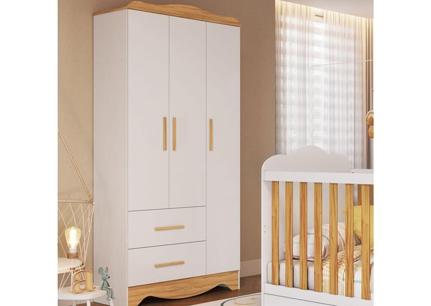 Guarda-roupa 2 Gavetas 3 Portas Moveis Peroba Harmonia