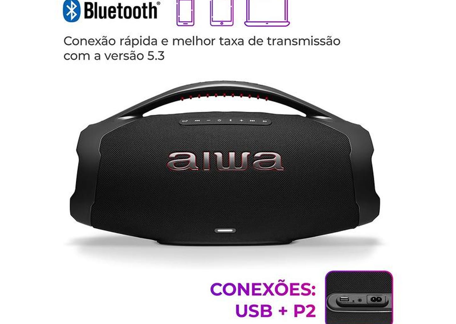 Caixa de Som Aiwa Boombox Plus AWS-BBS-01-B Bluetooth Amplificada 200W USB