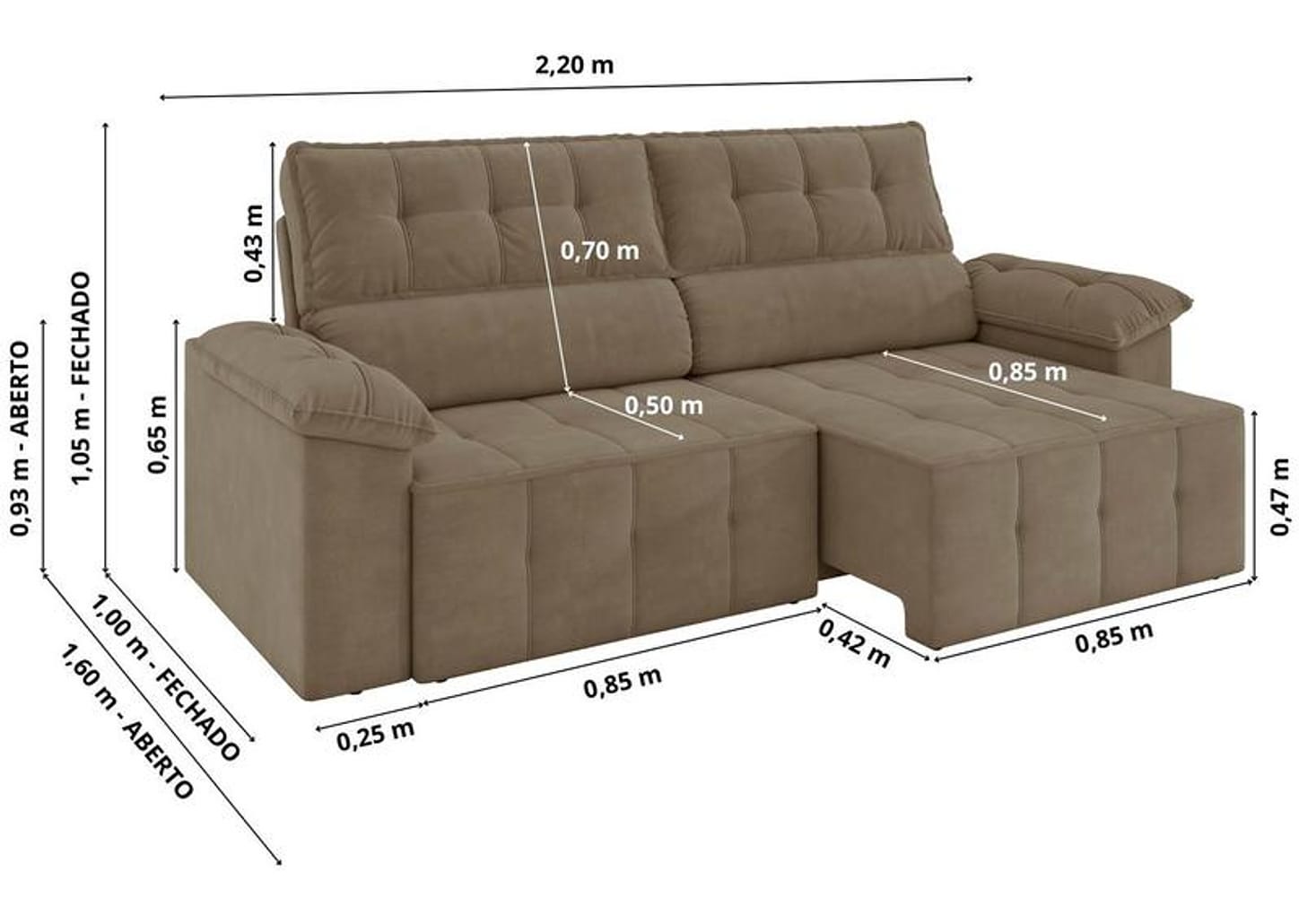 Sofá 3 Lugares Retrátil Reclinável Veludo Santorini Besthouse