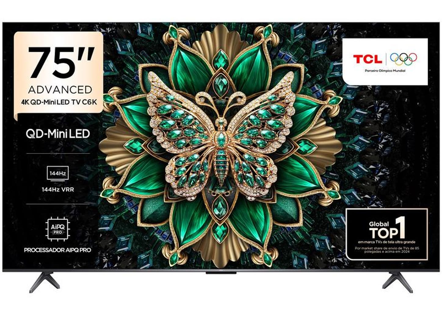 Smart TV 75" TCL 4K UHD MiniLED 75C6K 120Hz Google TV AiPQ Google Assistente 4 HDMI 2 USB