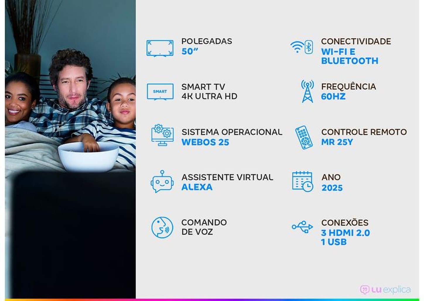 Smart TV 50" LG 4K Ultra HD 50UA8550PSA webOS 25 AI Processor 4K Gen8 com Alexa 3 HDMI