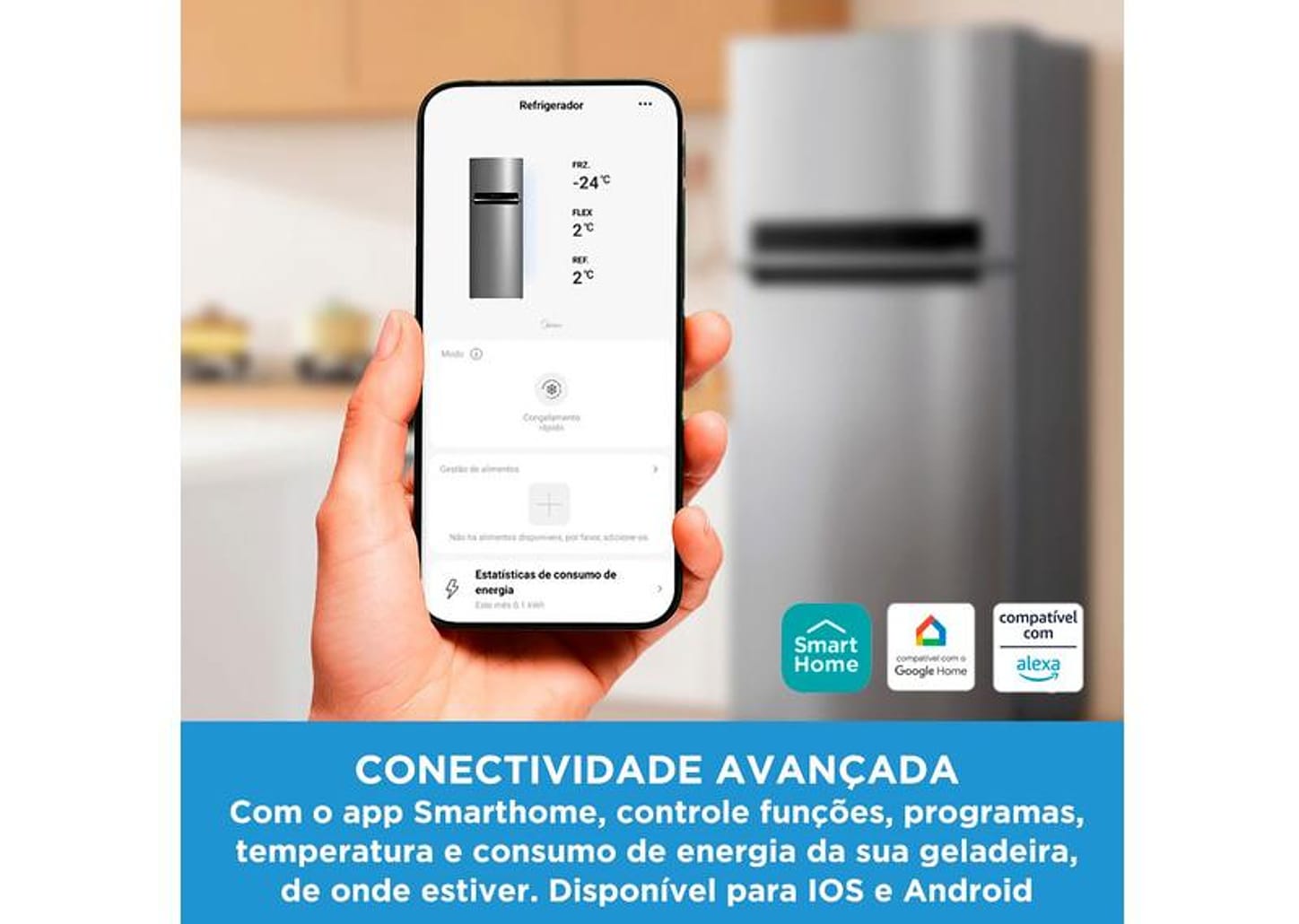 Geladeira/Refrigerador Midea Smart Frost Free Duplex Inox 491L MD-RT650EVK463 Inverter