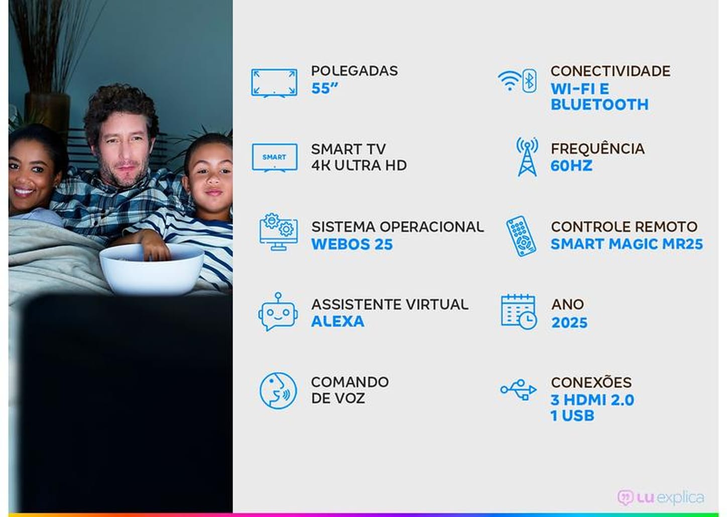 Smart TV 55" LG 4K Ultra HD 55UA8550PSA webOS 25 AI Processor 4K Gen8 com Alexa 3 HDMI