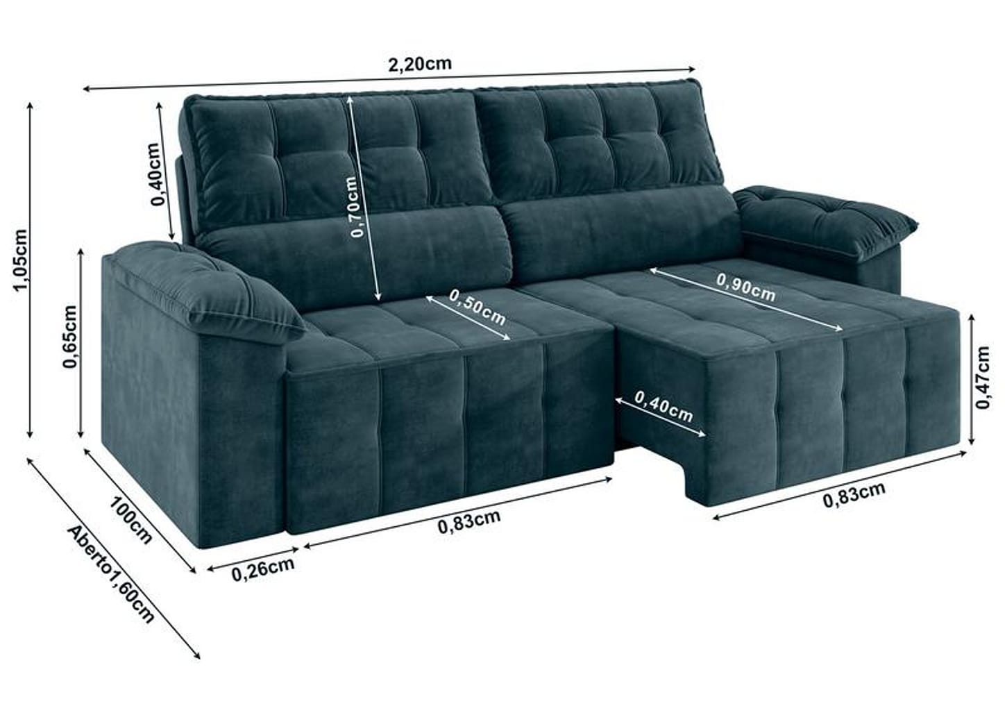 Sofá 3 Lugares Retrátil Reclinável Veludo Santorini Besthouse