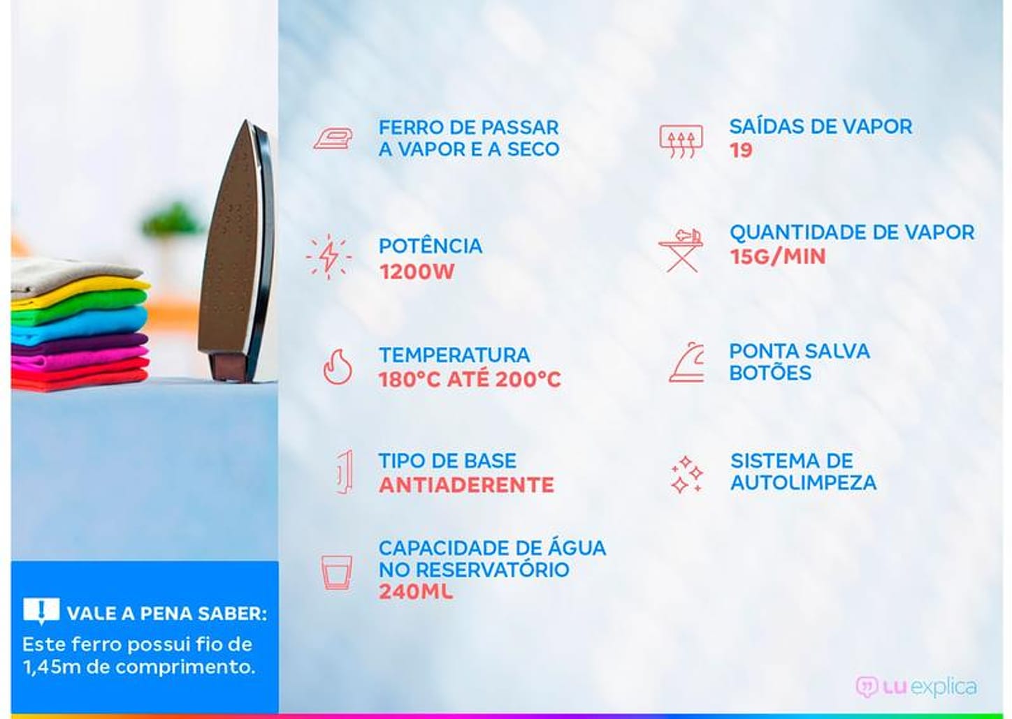 Ferro de Passar Roupa a Vapor e a Seco Black+Decker FX1050 Branco e Roxo