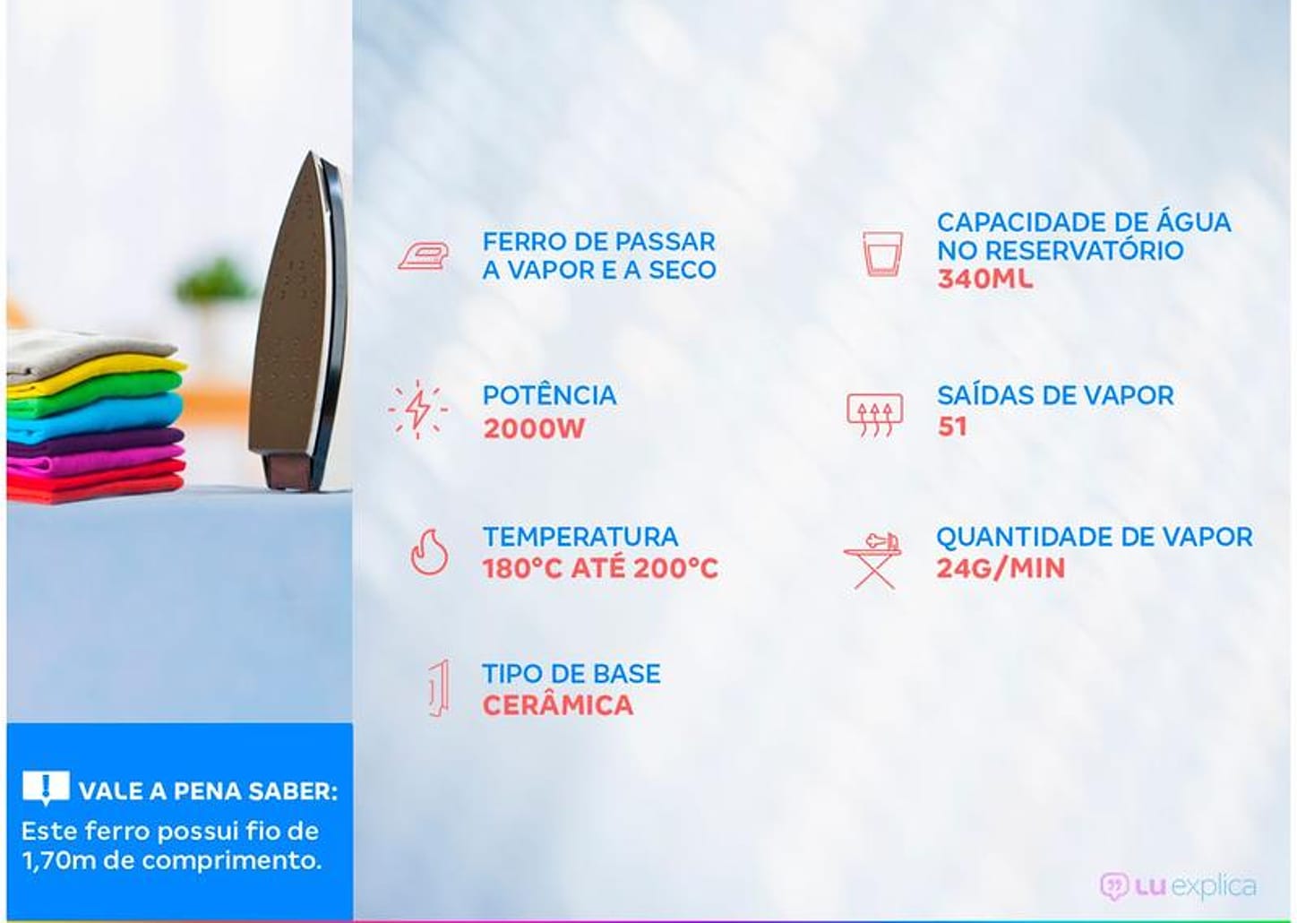 Ferro de Passar Roupa a Vapor e a Seco Black+Decker FX2550 Roxo e Branco