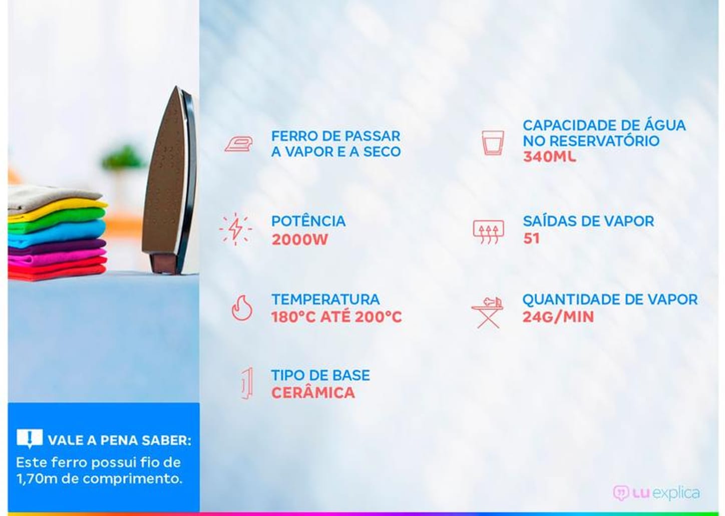 Ferro de Passar Roupa a Vapor e a Seco Black+Decker FX2550 Roxo e Branco