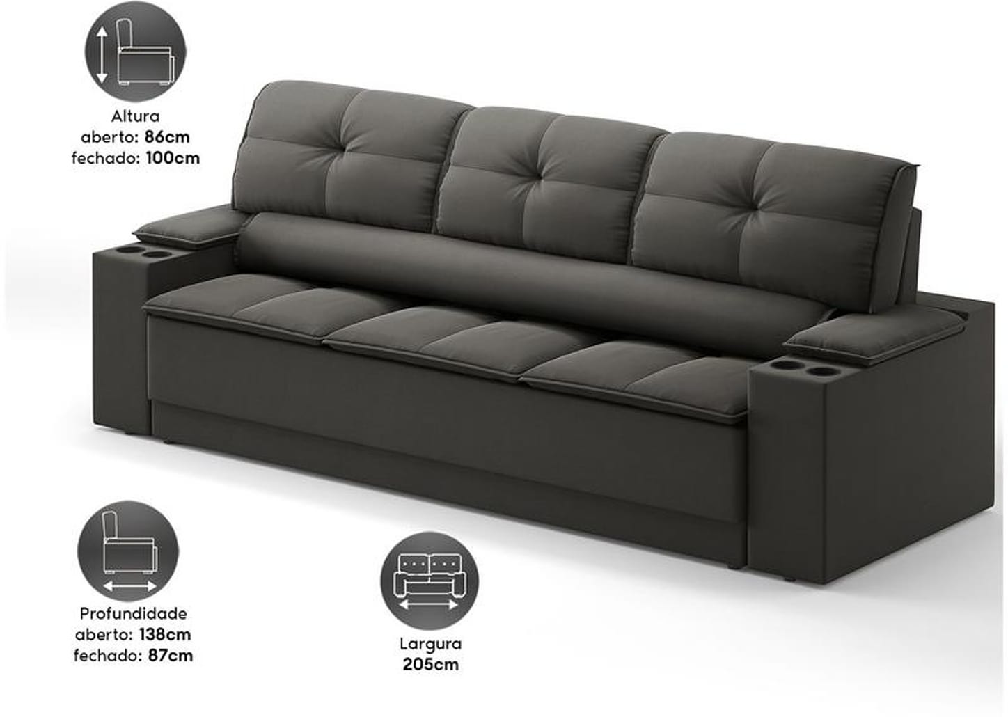 Sofá 3 Lugares Retrátil Reclinável Velosuede Up Next Sofás