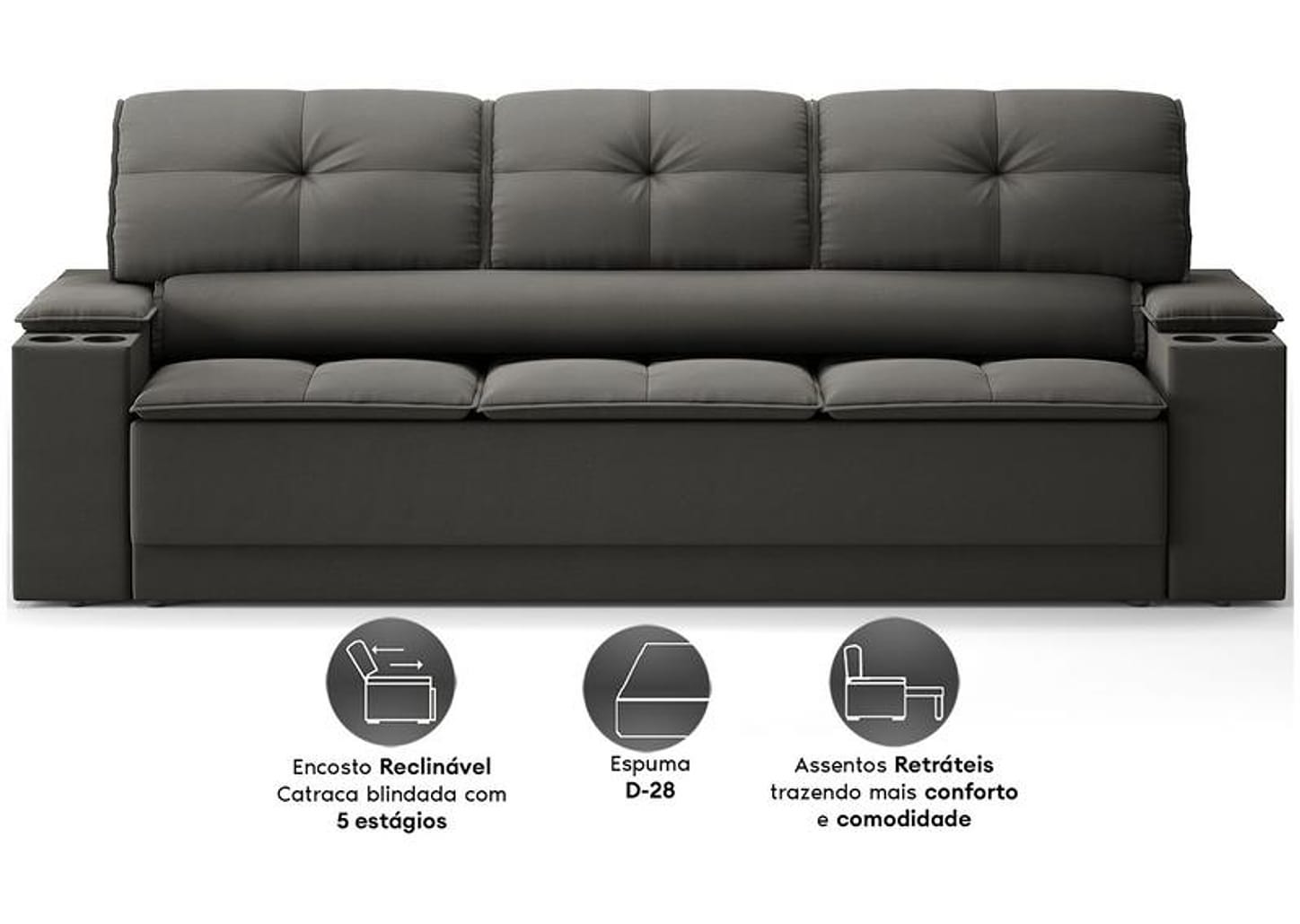 Sofá 3 Lugares Retrátil Reclinável Velosuede Up Next Sofás