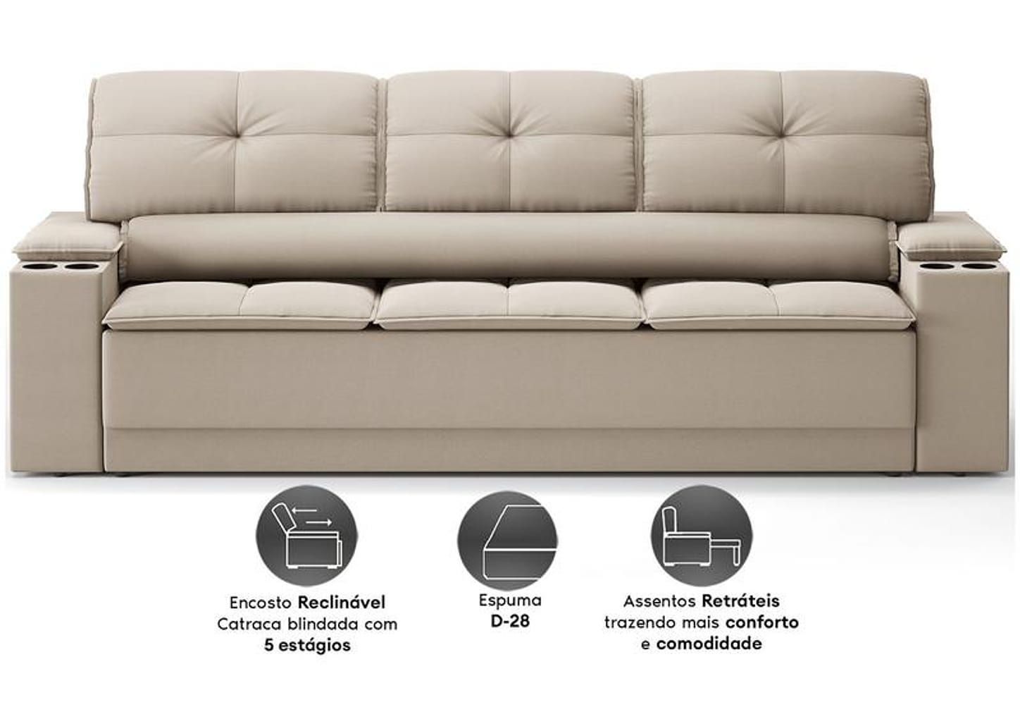 Sofá 3 Lugares Retrátil Reclinável Velosuede Up Next Sofás