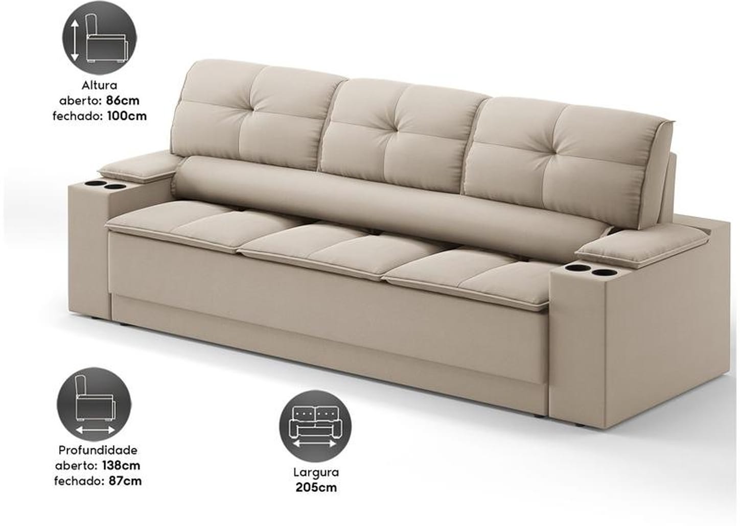 Sofá 3 Lugares Retrátil Reclinável Velosuede Up Next Sofás