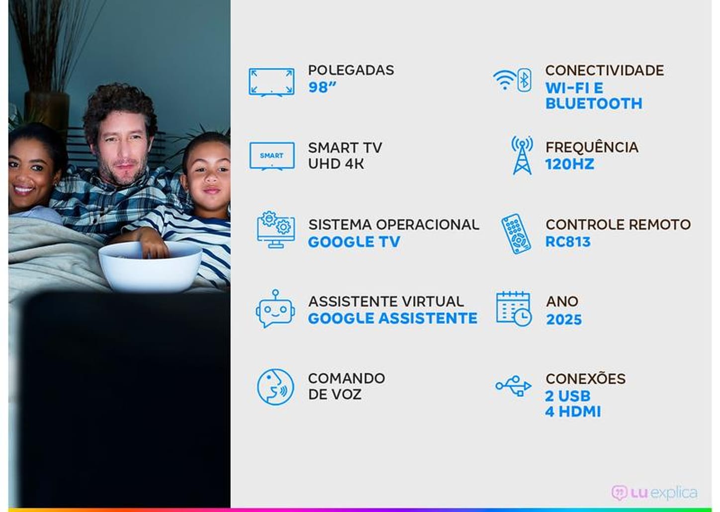 Smart TV 98" TCL UHD 4K MINILED 98C6K 120Hz Google TV AiPQ Pro Google Assistente 4 HDMI 2 USB