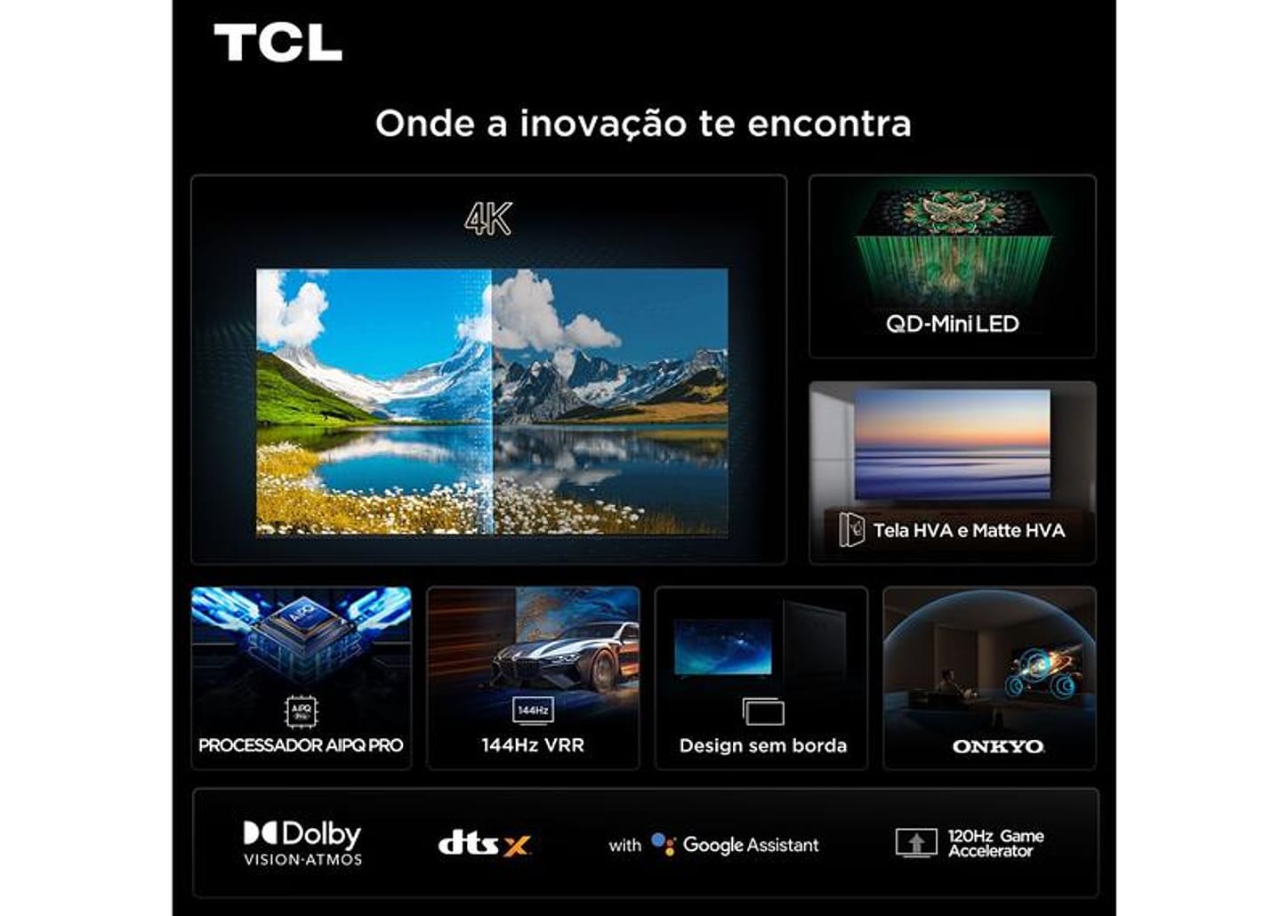 Smart TV 98" TCL UHD 4K MINILED 98C6K 120Hz Google TV AiPQ Pro Google Assistente 4 HDMI 2 USB