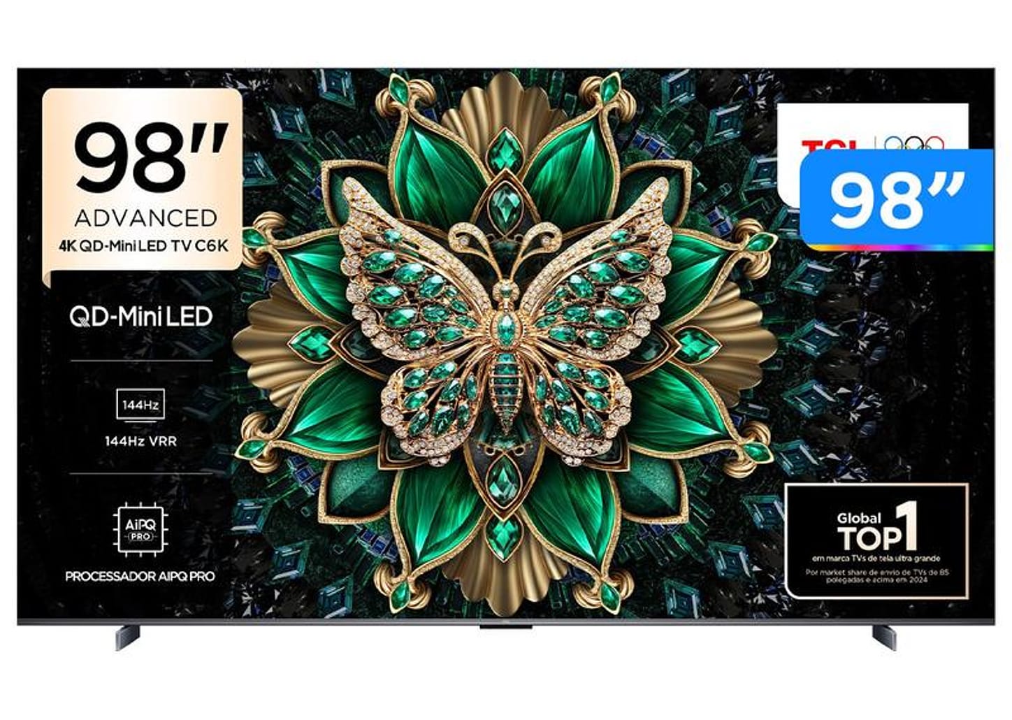 Smart TV 98" TCL UHD 4K MINILED 98C6K 120Hz Google TV AiPQ Pro Google Assistente 4 HDMI 2 USB