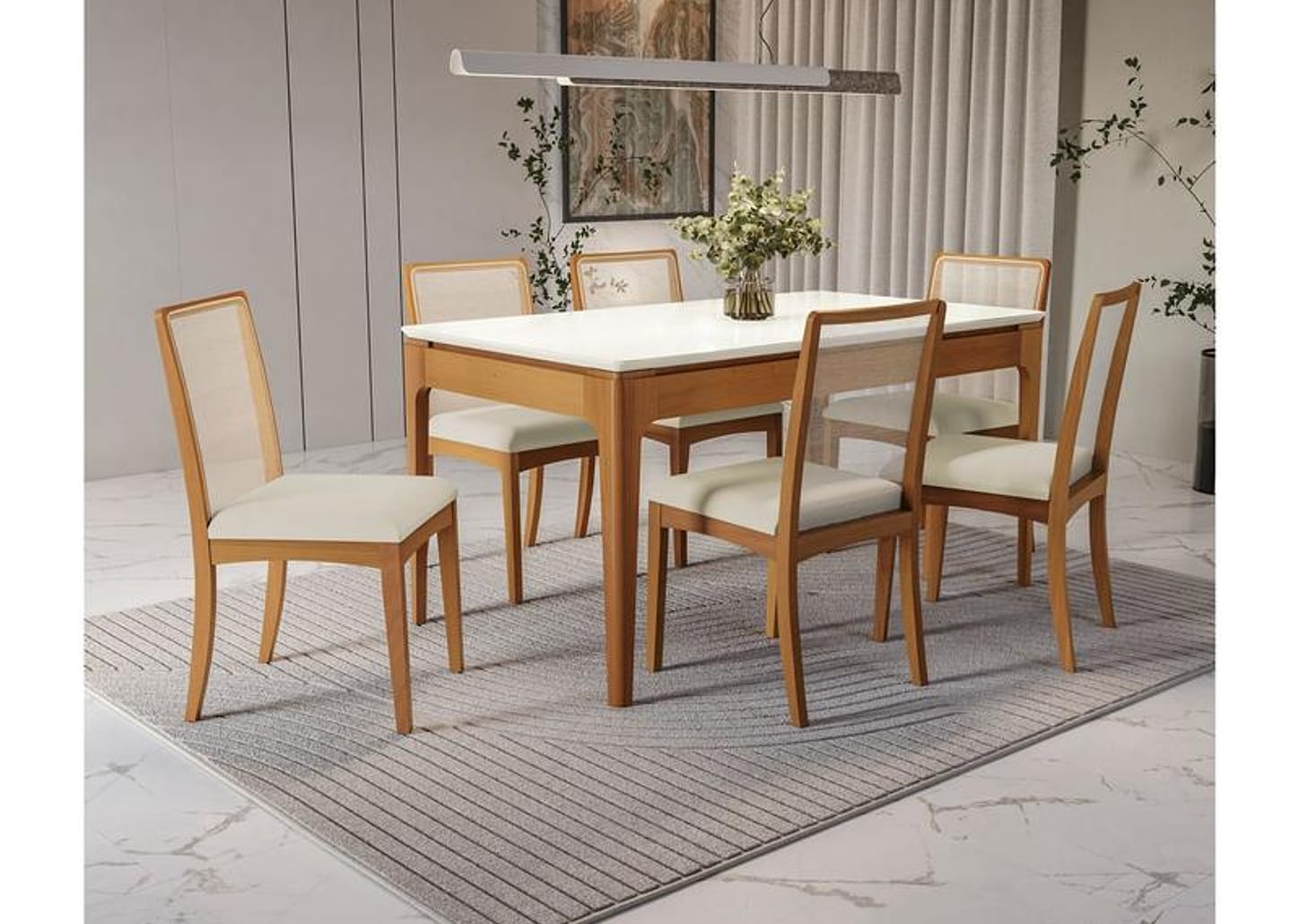 Mesa de Jantar 6 Cadeiras 6 Lugares Retangular Madeira Kappesberg Luna