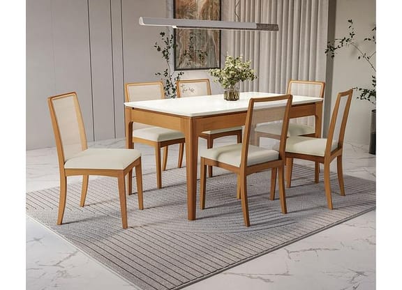 Mesa de Jantar 6 Cadeiras 6 Lugares Retangular Madeira Kappesberg Luna