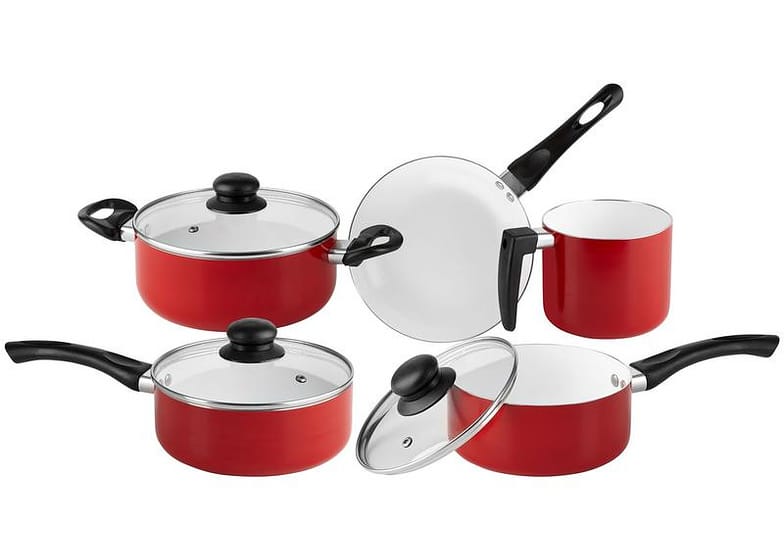 Jogo de Panelas Hauskraft Revestimento Cerâmico de Alumínio Vermelho 5 Peças Roma