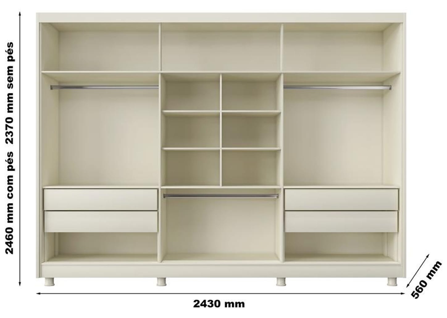 Guarda-roupa Casal com Espelho 4 Gavetas 6 Portas Made Marcs Torino