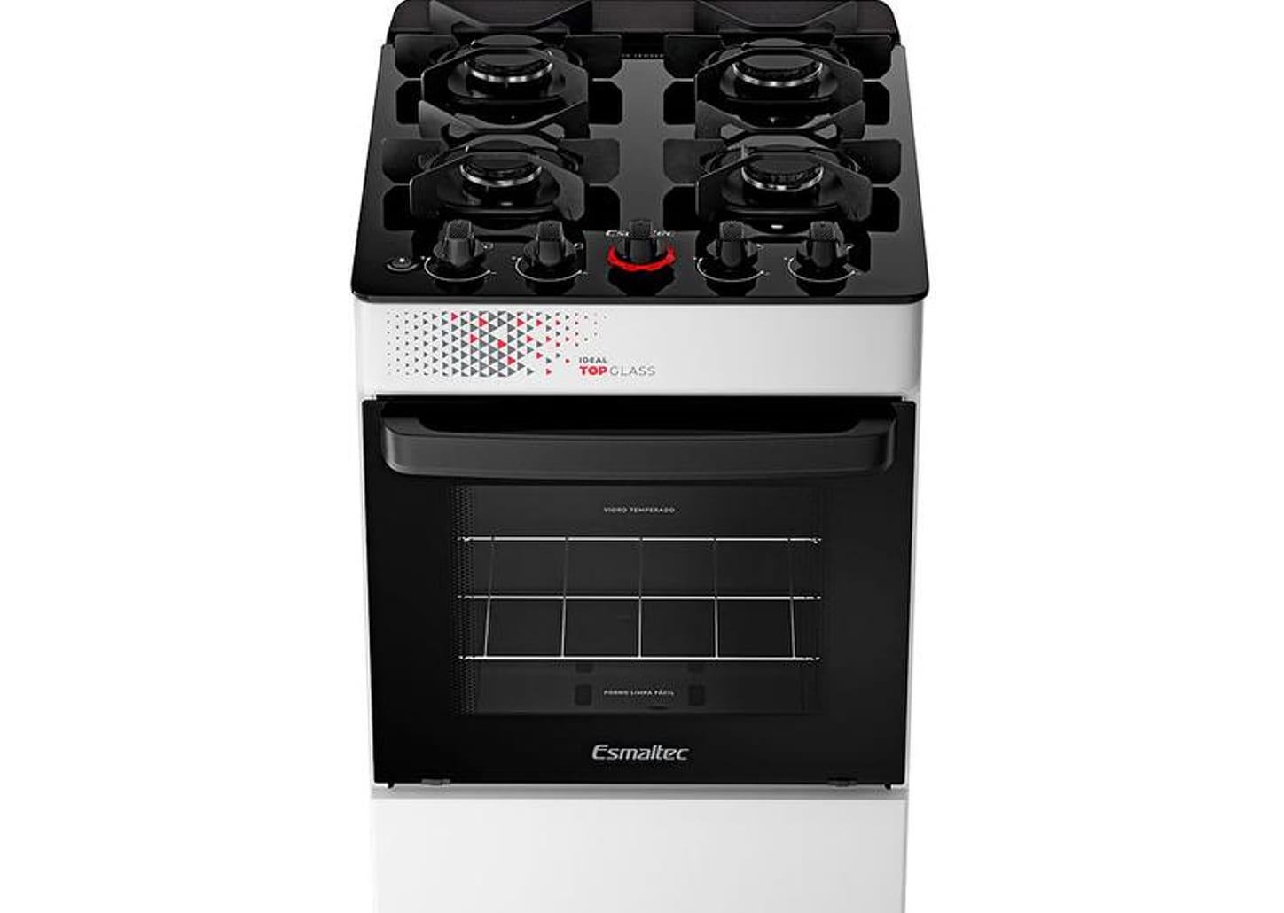 Fogão 4 Bocas Esmaltec Branco Mesa de Vidro Ideal Top Glass T4VAB