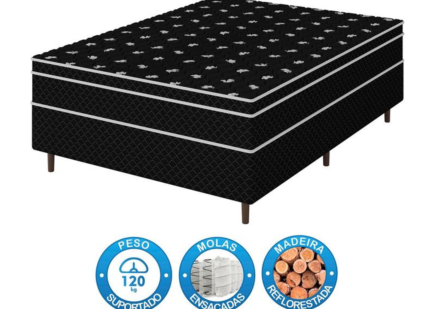 Cama Box Casal Umaflex de Mola Ensacada 138x52x188cm Carol Plus Euro