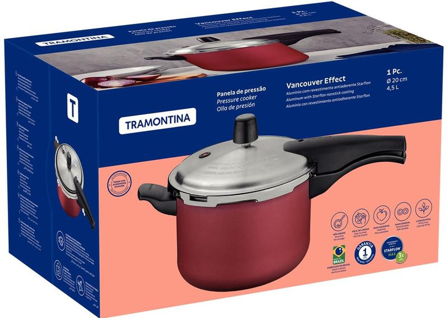 Panela de Pressão Tramontina 4,5L Fechamento Externo Vermelho Vancouver Effect