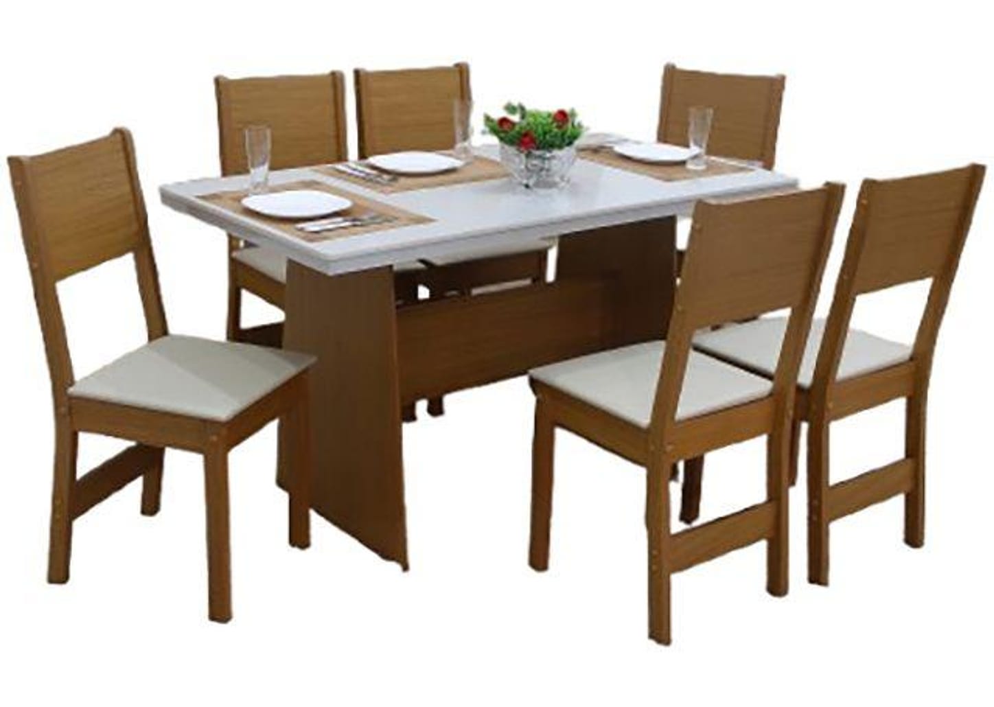 Mesa de Cozinha com 6 Cadeiras Retangular Destak Móveis São Carlos